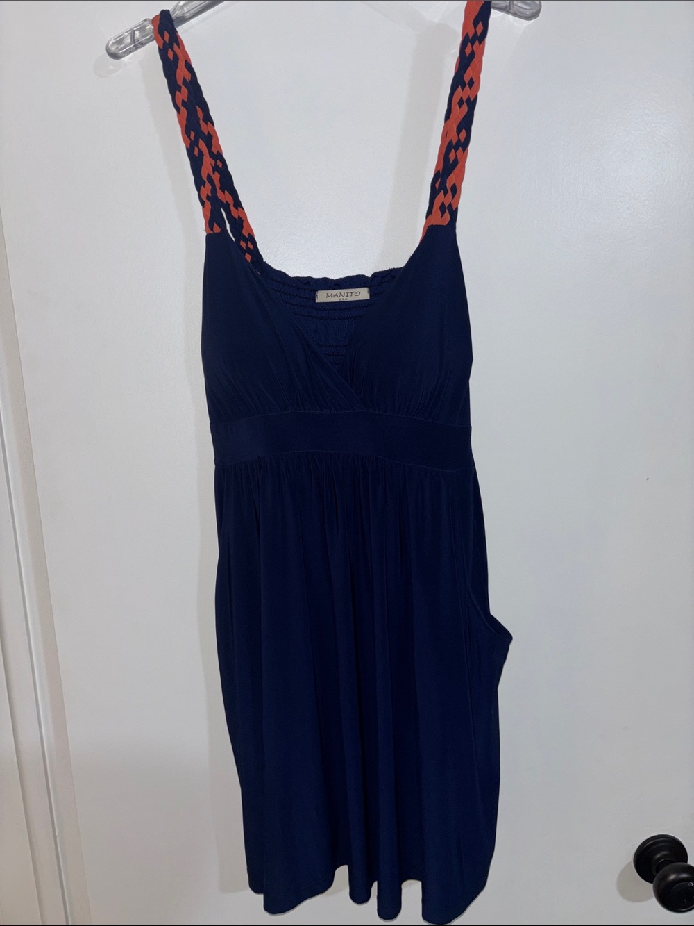 Mango Navy Dress with Braided Orange-Black Straps